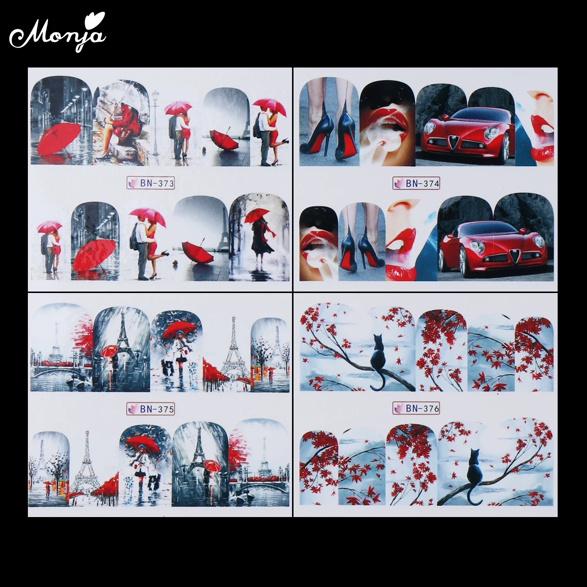 Наклейки для дизайна ногтей Monja 12 листов переводные наклейки клен Эйфелева башня