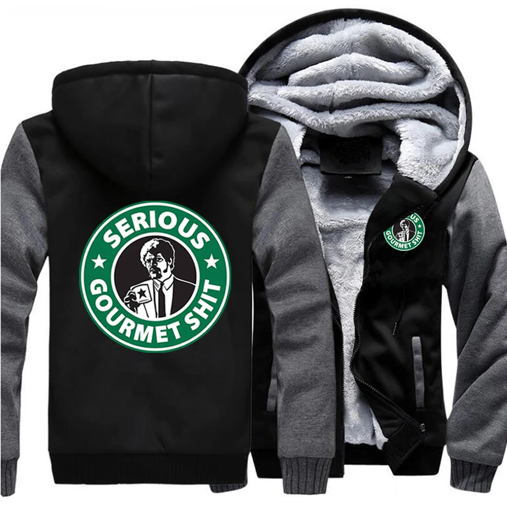 

Pulp Fiction Vincent Vega Serious Gourment Shit Loose Coat Hoodies Outdoor Jackets Top Men Sweatshirt Winter Warm Printed Coats