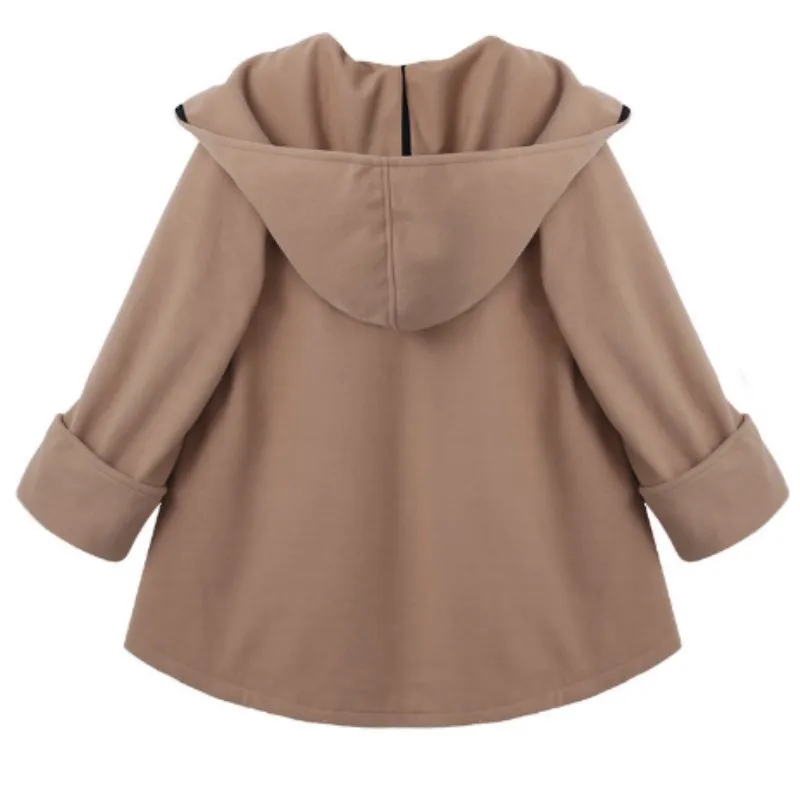 

Winter Autumn Clothes Casual Full Sleeve Hooded Cloak Hoodies Coat Pockets 5 Yards Solid Color Cardigan One Button Women Blends