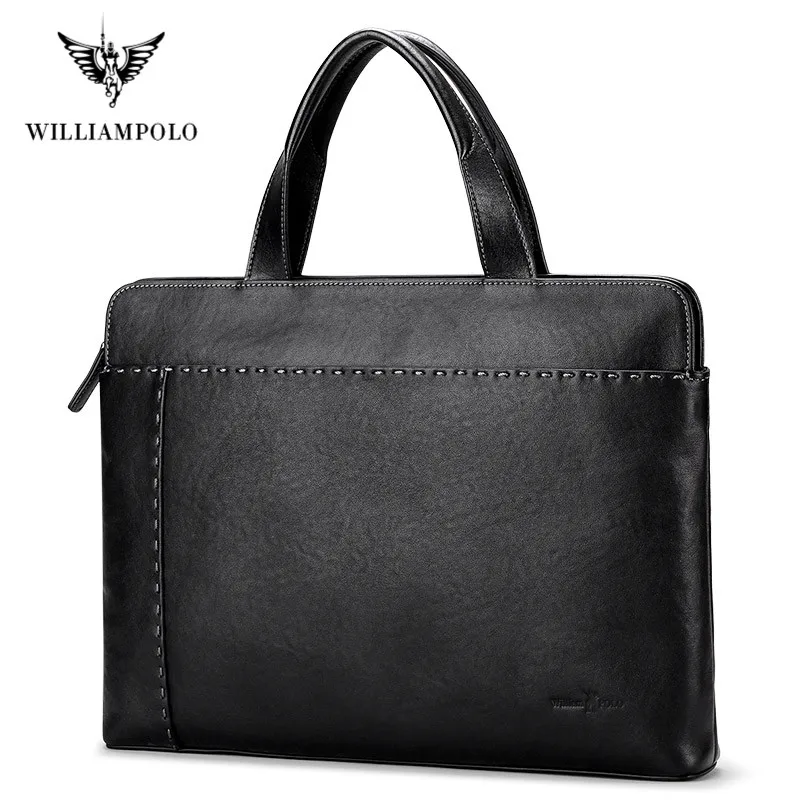 

WILLIAMPOLO Men's Genuine Leather Briefcase Business Laptop Handbags Male Crossbody Shoulder Bag Cow Leather Notebook Briefcases