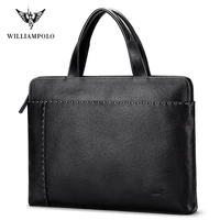 williampolo mens genuine leather briefcase business laptop handbags male crossbody shoulder bag cow leather notebook briefcases