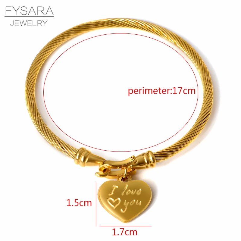 LOVE gold Color FYSARA 361L титановые браслеты из нержавеющей стали с тросом браслеты с замком для ключей браслеты для женщин наручные браслеты золотые подвески ювелирные изделия - Окраска металла: LOVE gold Color