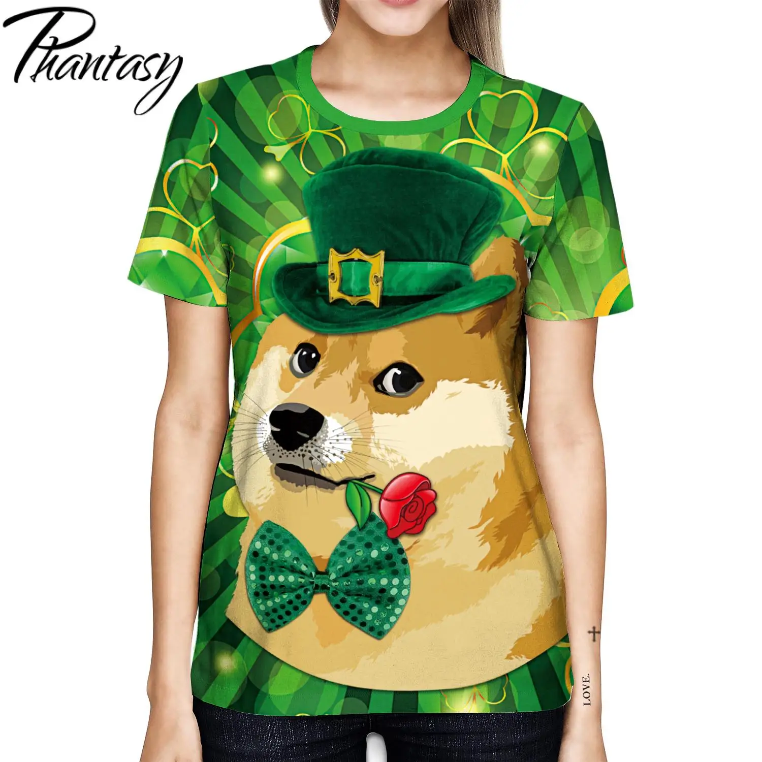 

Phantasy St. Patrick's Day Adults T-Shirts Single Dog Printed Green Short Sleeve Tees Festival Couple Tops Daily Casual Clothing