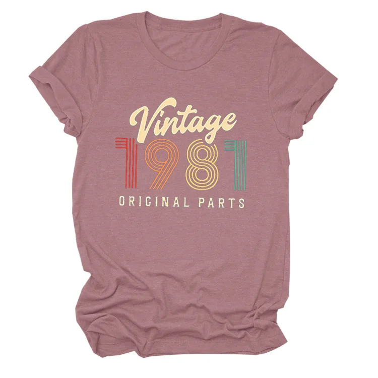 

Women T-shirt Casual Crew Neck Short Sleeve Tops Tees Summer vintage 1981 Oricinal Parts Basic Pullover T-shirt Oversize T-shirt