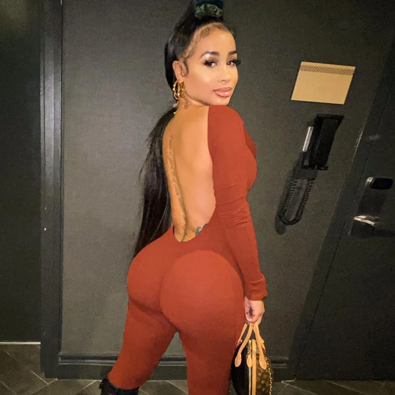 

Женский комбинезон с открытой спиной и длинным рукавом, 2021