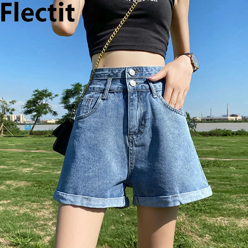 

Flectit Womens High Waisted Denim Shorts Baggy Mom Shorts Rolled Up Summer Jean Shorts Plus Size *