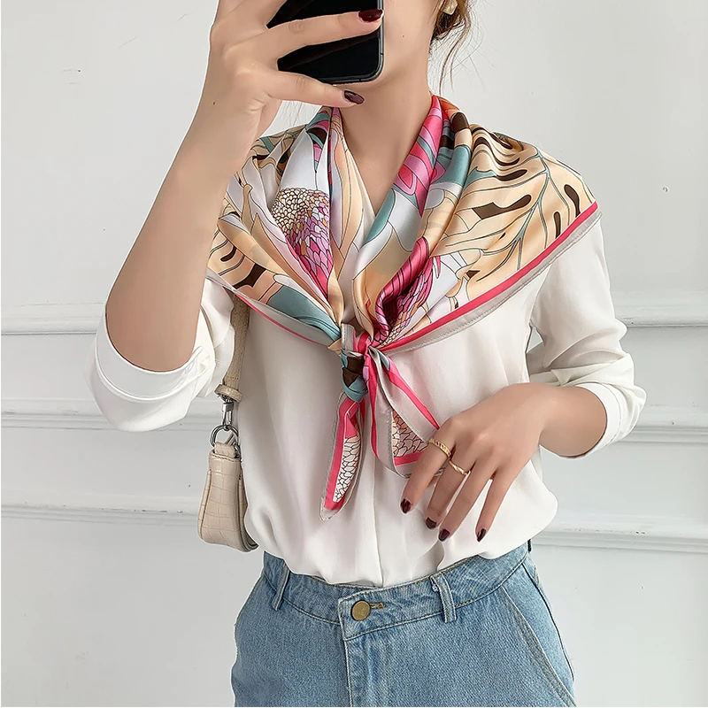 Элегантная женская Бандана с цветочным принтом 90x90 см квадратный шарф из