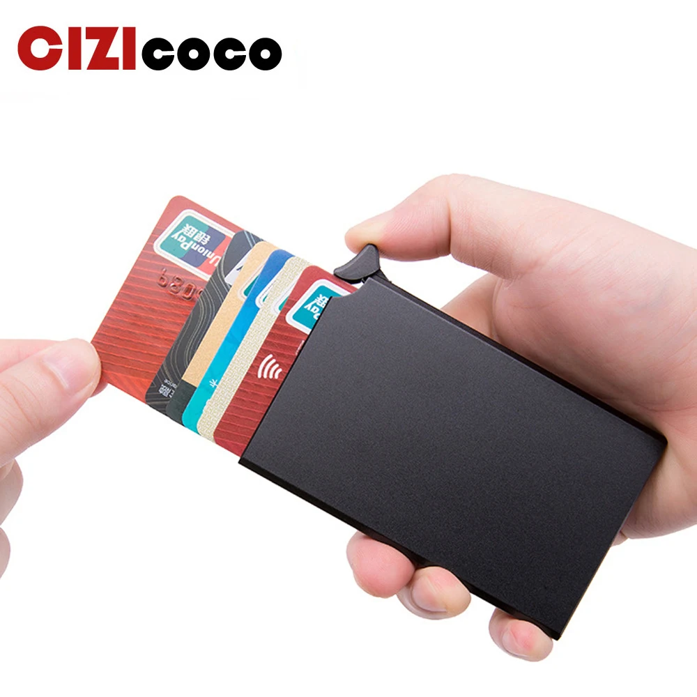 RFID Anti-theft Smart Wallet Thin ID Card Holder Unisex Automatically Solid Metal Bank Credit Card Holder Business Mini