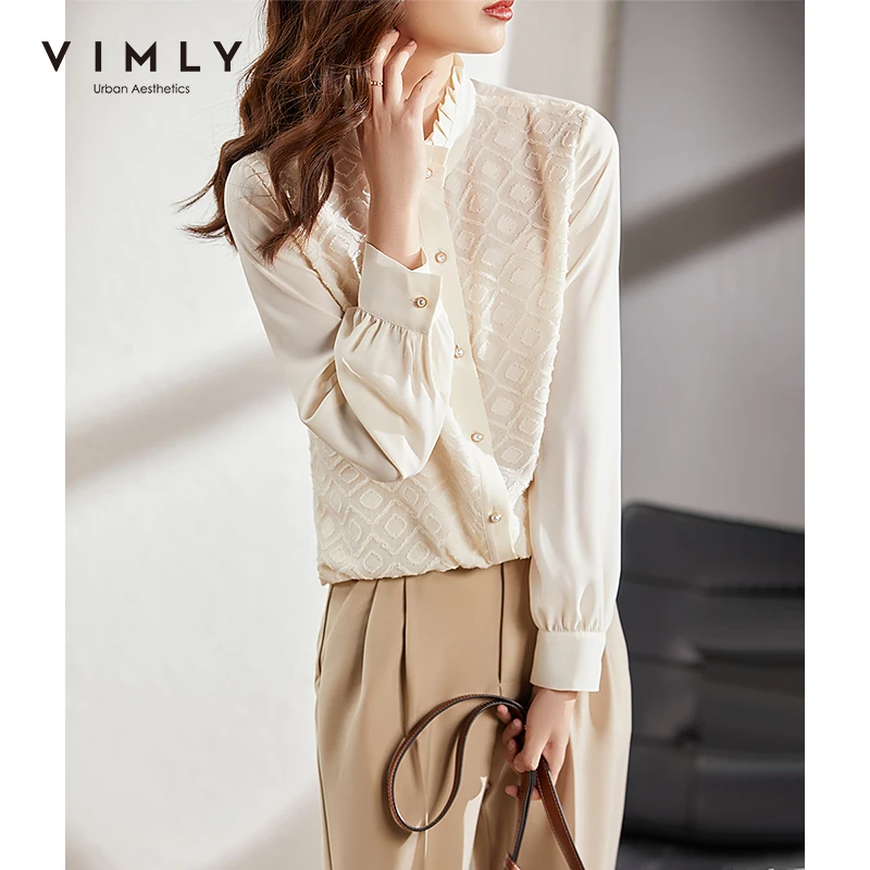 Рубашка женская кружевная с воротником-стойкой и длинным рукавом на осень F8673 2021 |