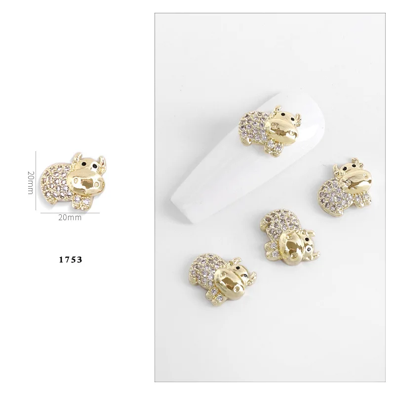 

2021 New Year Nail Art Year of The Ox Jewelry Light Luxury Zircon Red Lucky Cat Rhinestone 3D Nail Decoration Alloy Accessories