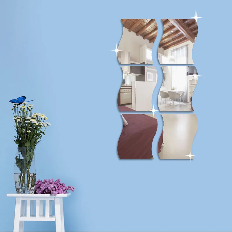 

6/12pcs 3D Mirror Wall Stickers Wave Acrylic Decorative Wall Mirrors for Makeup Bathroom Living Room Mural Chambre Home Decor