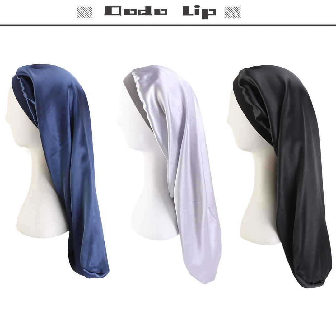 

Unisex Elastic Wide Long Satin bonnet Long Hair Hat Sleeping Hats Wrap Night Cap Hair Care Bonnet for Women Cosmetic Cap Bonnet