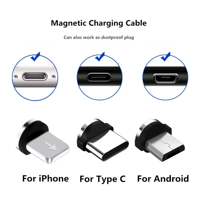 Магнитный кабель Micro USB Type C зарядный для iPhone Huawei Samsung Android мобильный телефон 1