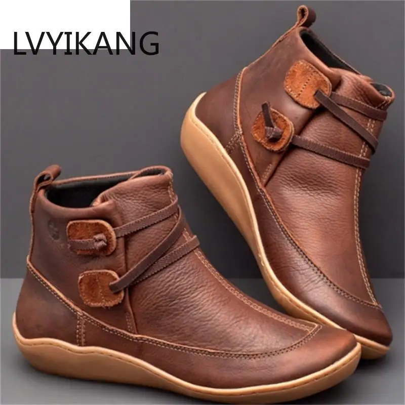 

Женские ботинки из ПУ кожи, на шнуровке, Размеры 35-43