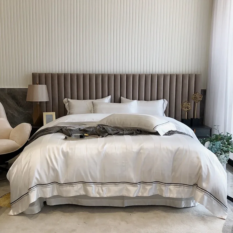 

Bright Blue Red Vertical Ticking Striped Duvet Cover Satin Egyptian Cotton Silky Bedding Queen King size Bed Sheet Pillowcases