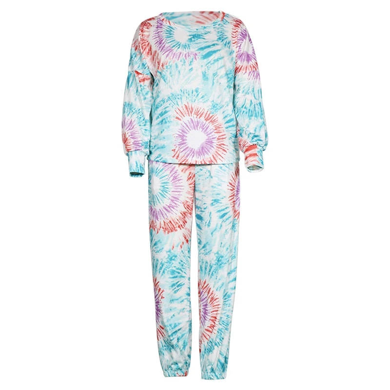 

New Tie-Dye Printed Women Top and Casual Bottoms 2-Piece for Women Autumn Women Long Sleeve Trousers 2 Piece Set