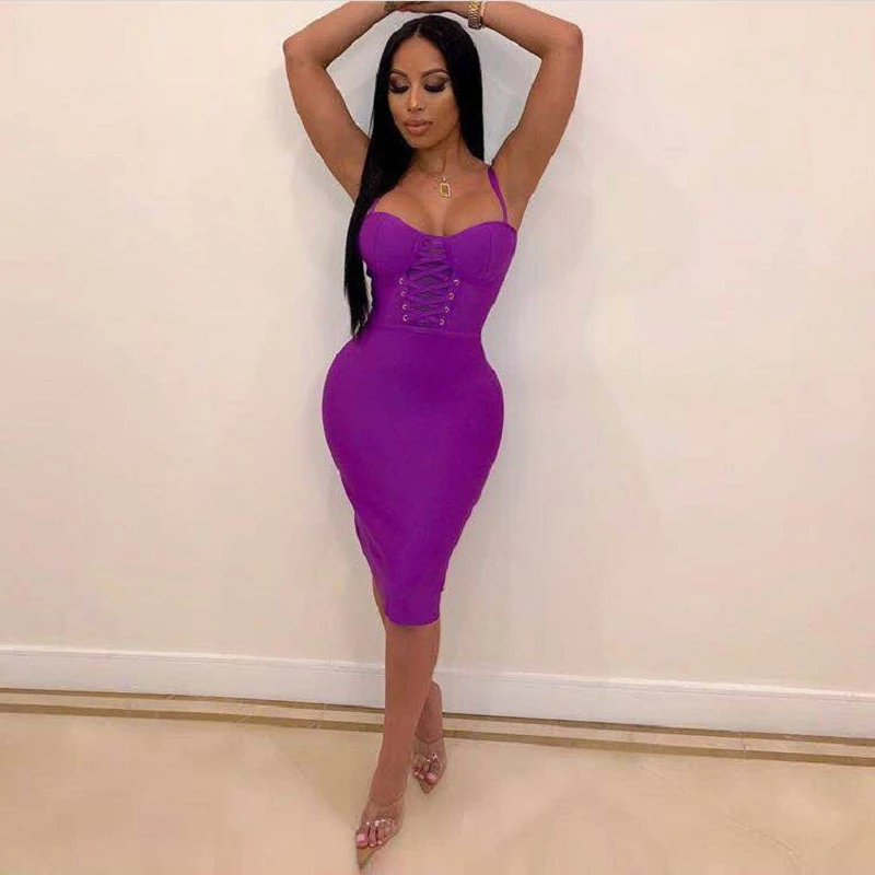 Женское облегающее платье на бретелях-спагетти фиолетовое красное черное