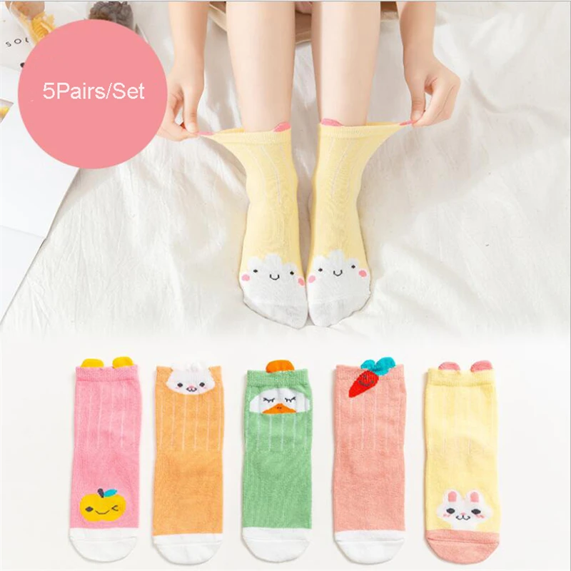 5 пар/комплект детские носки хлопковые с мультяшным рисунком для маленьких
