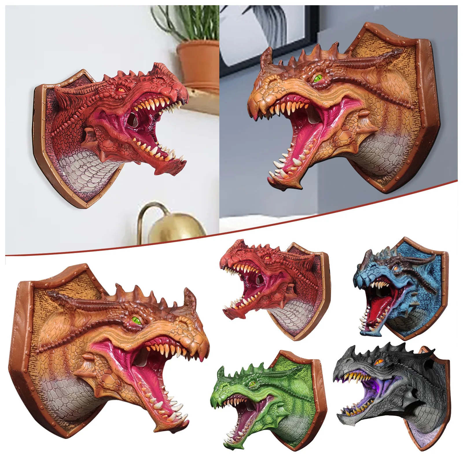 Dinosaur Head Wall Pendant Dragon Legend Home Decoration Scene Decoration Props Animal Head Dinosaur Wall Decor Art Crafts
