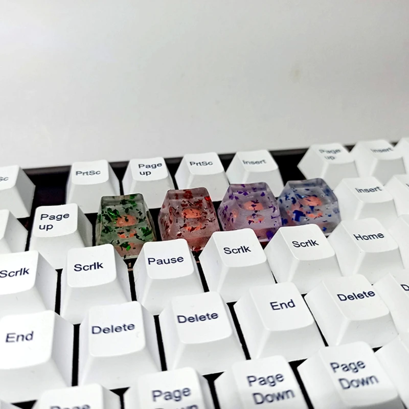 

K1KF 1PC New Keycap Personality Design RGB Transparent Sequins Cherry Profile R4 Keycap Gaming Keyboard Custom Resin Keycaps
