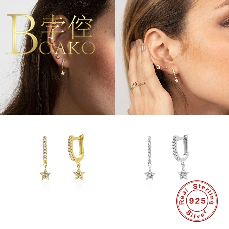 

BOAKO Earrings For Women Piercing 925 Sterling Silver 2 Layer Glossy Earrings Dangle Jewelry Lurury Diamond Silver/Gold #8.1