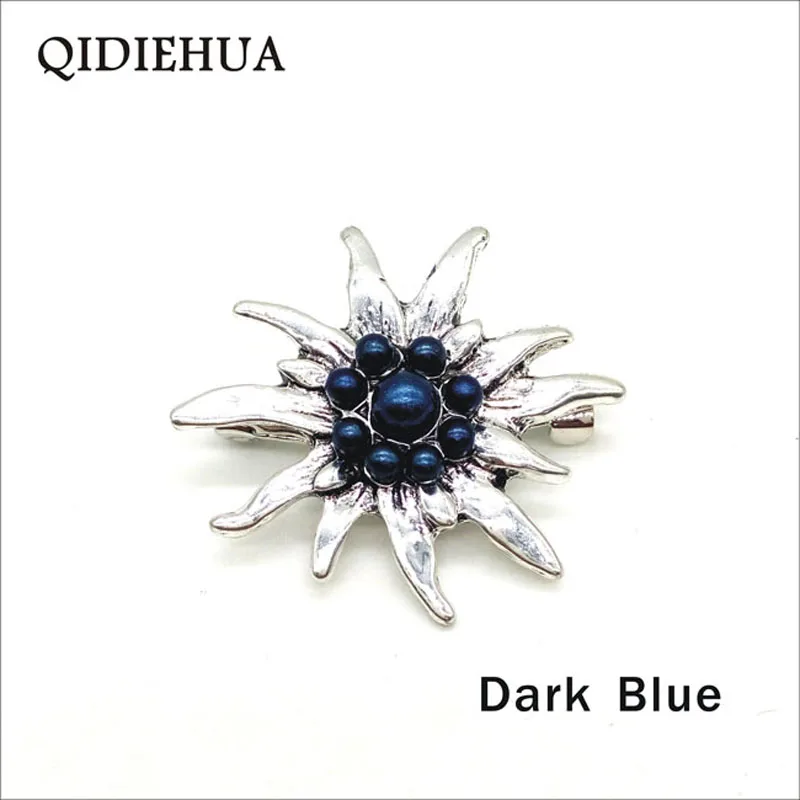 dark blue QIDIEHUA, модные женские большие броши, женские броши в виде снежинок, имитация жемчуга, брошь на булавке в винтажном стиле, Edelweiss, модные ювелирные изделия, аксессуары - Окраска металла: dark blue