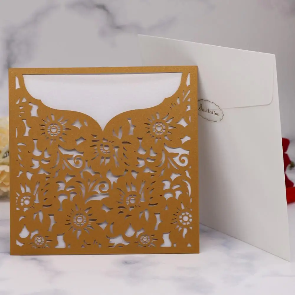 15pcs/lot Pearl Paper Wedding Invitations Card Lace Patterns Elegant Cutout Laser Cut Dinner Luxury | Дом и сад