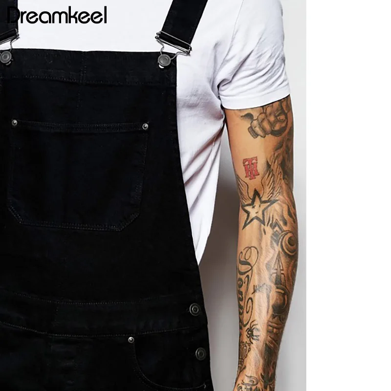 Комбинезон мужской рваный джинсовый модный уличный Состаренный комбинезон из