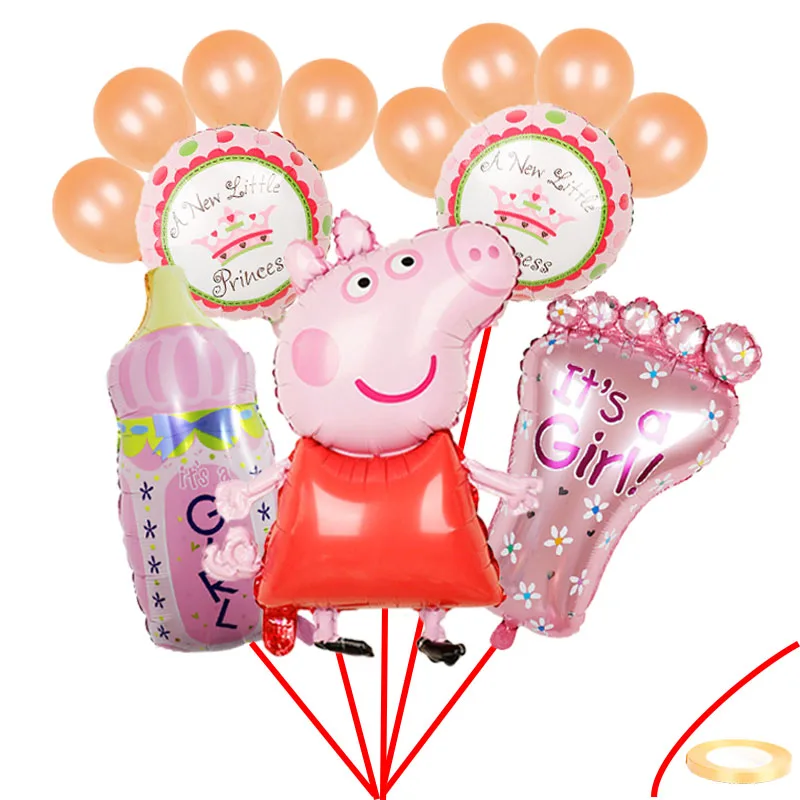 1set-14pcs 1 комплект со Свинкой Пеппой; Фольга шарики, День подарков будущей матери для маленьких мальчиков и девочек globos воздушный шар для детей Дети 1st День рождения украшения для детей - Цвет: 1set-14pcs