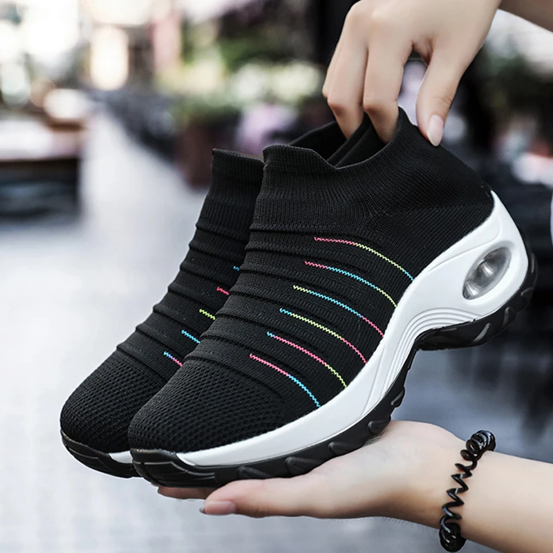 

Spring Summer Women Sneakers Fashion Breathable Mesh Casual Shoes Platform Sneakers For Women Black Sock Sneakers Shoes