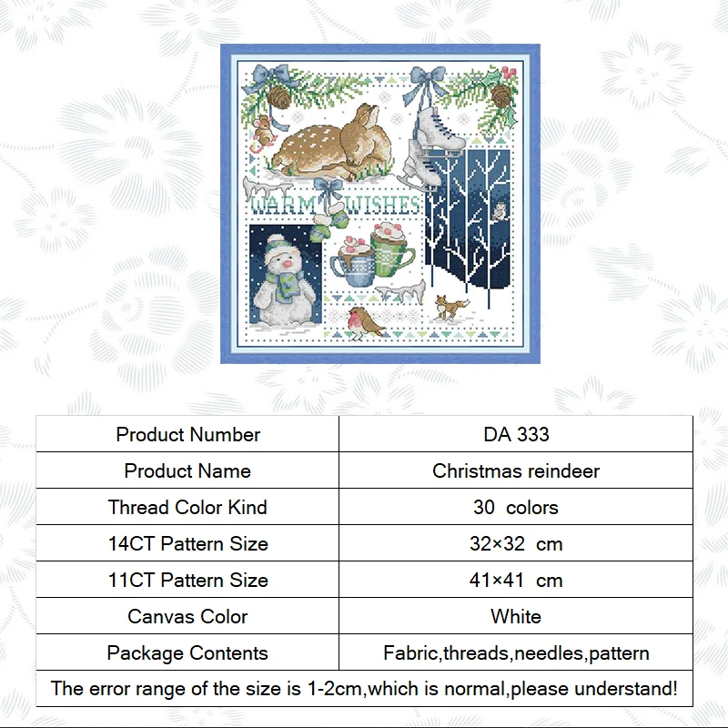 

Joy Sunday Christmas Deer Animal Style Printed Cross Stitch Kit 11CT 14CT Counted Canvas Embroidery Handmade Needlework Gift Set