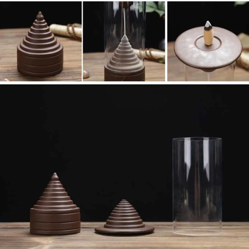 

New waterfall windproof purple sand pottery smoked incense burner ceramic incense burner reflux home decoration