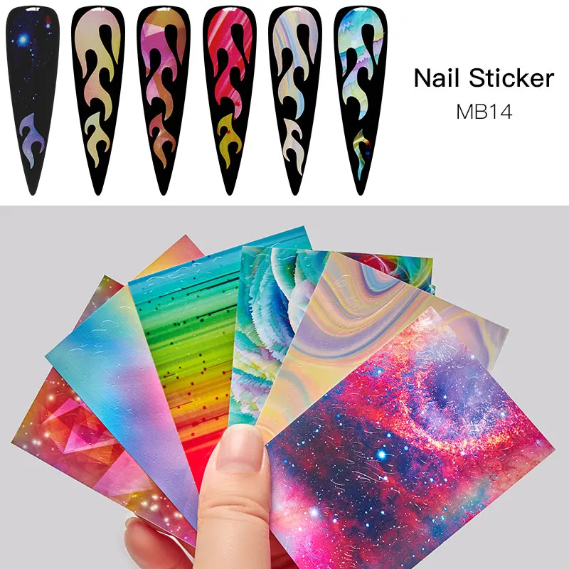 RBAN NAIL 3D налейте наклейки для ногтей Fire Flame Laser Holographic Hollow Designs Sticker Decal on.
