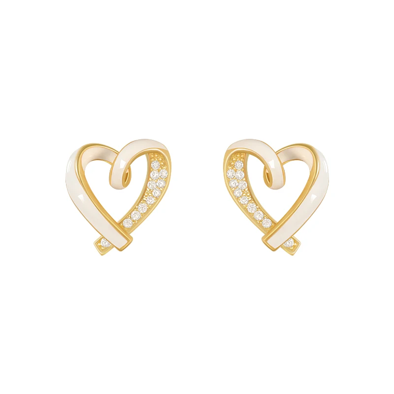 

Earrings 2020 Trend Korean Jewelry Party Unusual Earring Design Sense Irregular Zircon White Peach Heart Earrings For Woman
