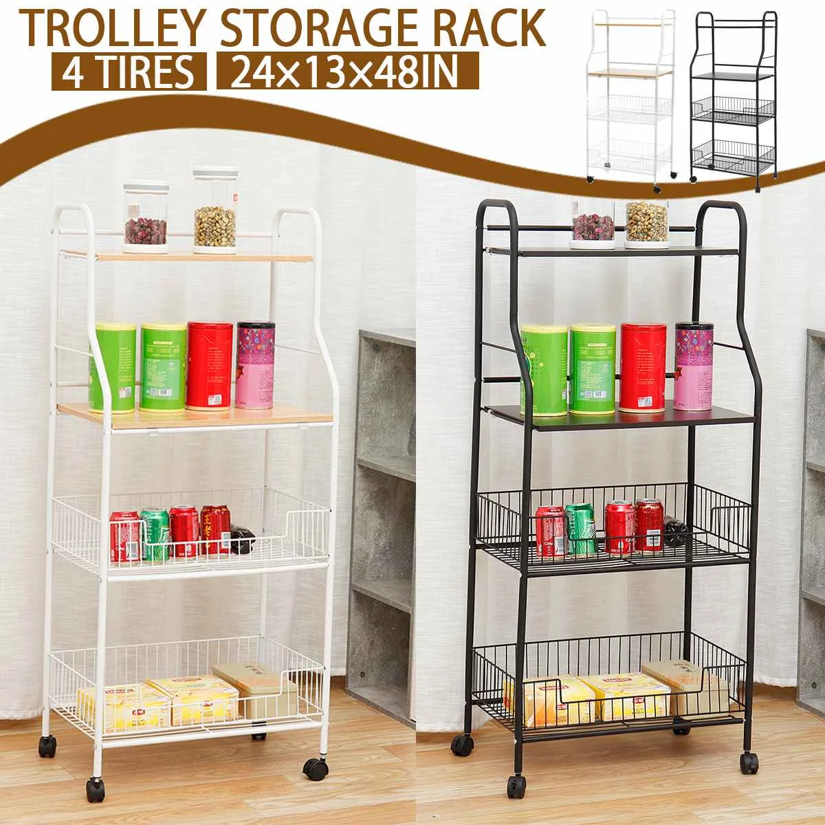 

4 Layer Kitchen Bathroom Trolley Floor Shelf Removable Storage Rack Space Saving Mobile Storage Rack Organizer with Wheels