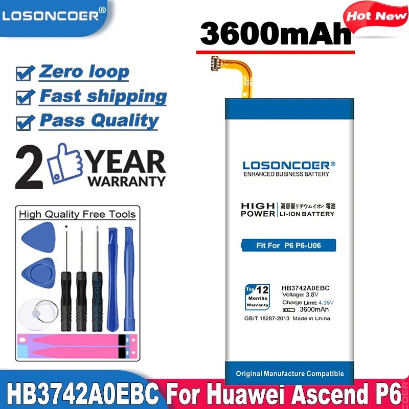3600mAh HB3742A0EBC Аккумулятор для Huawei Ascend P6 U06 p6 c00 T00/ G6 G620 G621 G620s G630 Bateria #20|Аккумуляторы