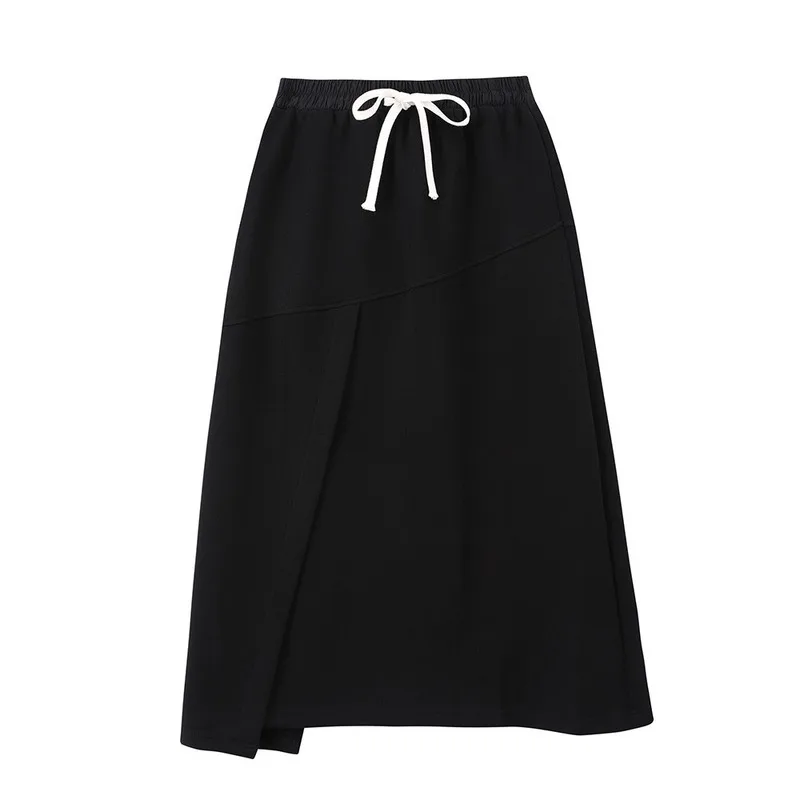 

Skirt Harajuku 2021 New Style BF Casual Style Korean Split Elastic High Waist Lace Black Longuette Gothic Long Pleated Skirt