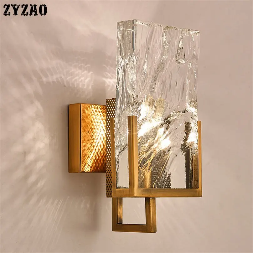 

Postmodern Minimalist Nordic Crystal Block Wall Lamps Living Room Bedroom Bedside Lamp Background Decor Creative Glass Wall Lamp