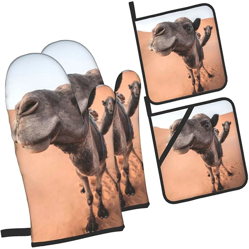 

Oven glove and pot holder set heat-resistant 4-piece set, kitchen utensils non-slip insulating gloves for baking and cooking