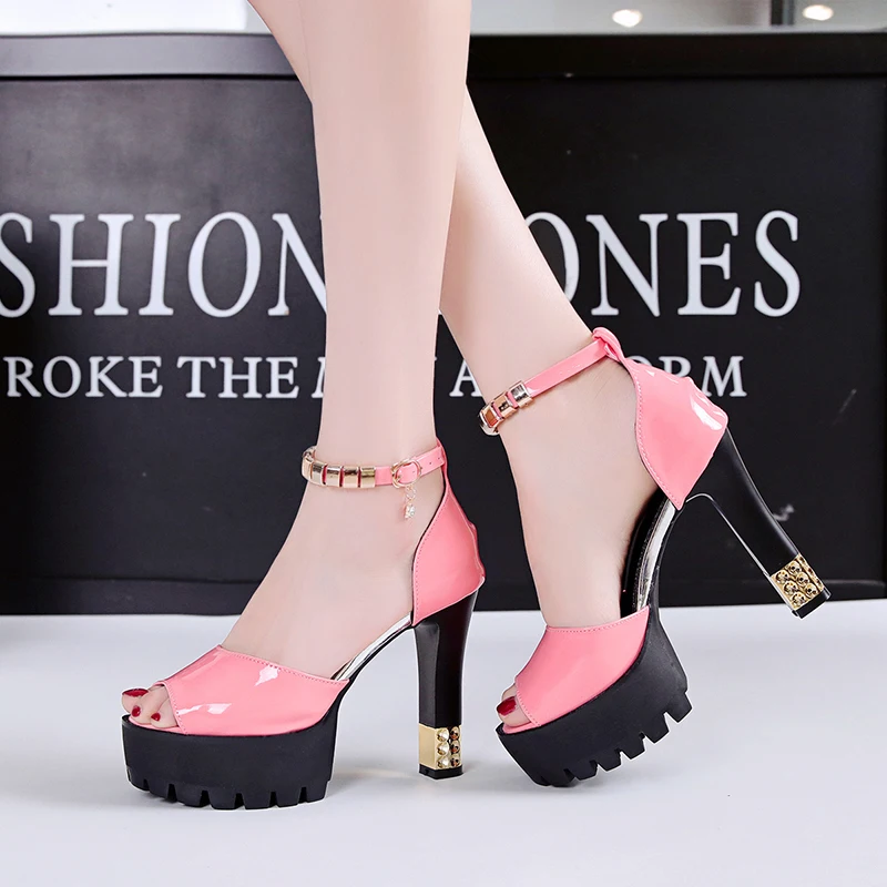 

pink white blue Women Platform Sandals Open Toe Buckle Strap Chunky High Heels Ladies Party Shoes Woman Gladiator Sandals women