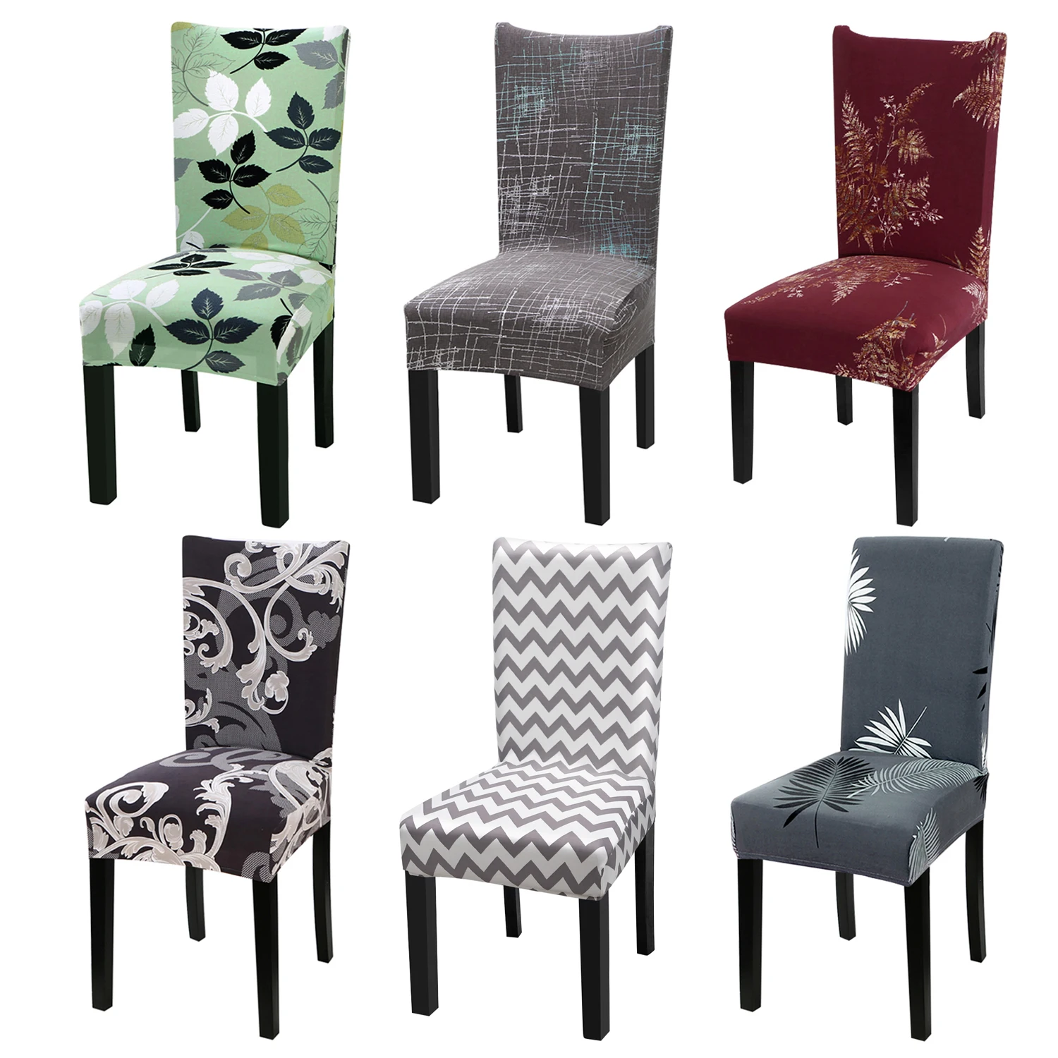 

2/4/6pcs Printed Elastic Stretch Chair Cover Spandex Dinning Room Kitchen Chair Slipcovers Protector For Wedding Banquet Party