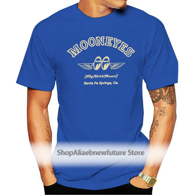 

Men's Mooneyes Moon Moon T-Shirt Navy Blue Cotton TM006 Equipped Fly With