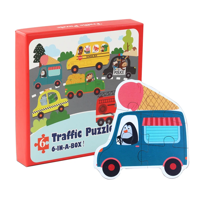 

Children's Large Six-in-One Puzzle Forest Marine Animal Transportation Puzzle Puzzle Board Toddler Educational Wooden Toys