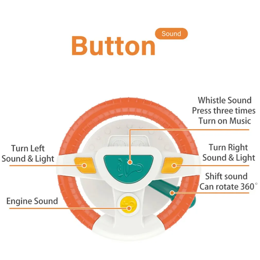 Игрушка рулевого колеса Baby Kids Eletric Simulation Steering Wheel Toy Driving Interactive Musical Educational Car Seat Back For Infant Boys Girls.