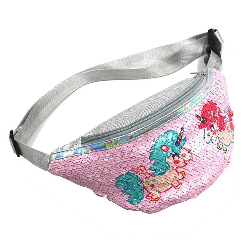 

1 PC Unicon Sequined Waist Bag Women Girls Lovely Cartoon Unicorn Printed Sequins Crossbody Bag Waist Pack Chest Belt Bag New