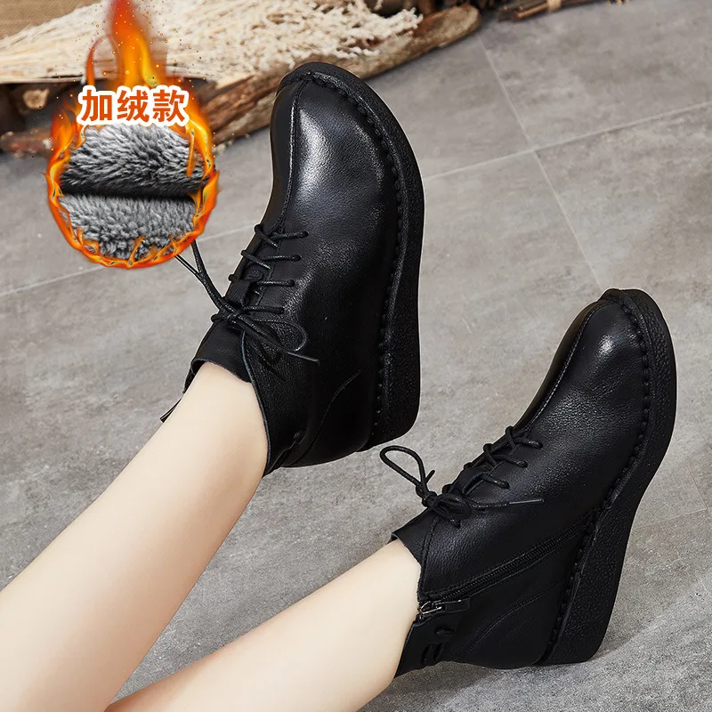 

Fashion Women Boots Design Flat Platform Shoes Hot Chunky Leather Women's Boots Rubber Casual Footwear