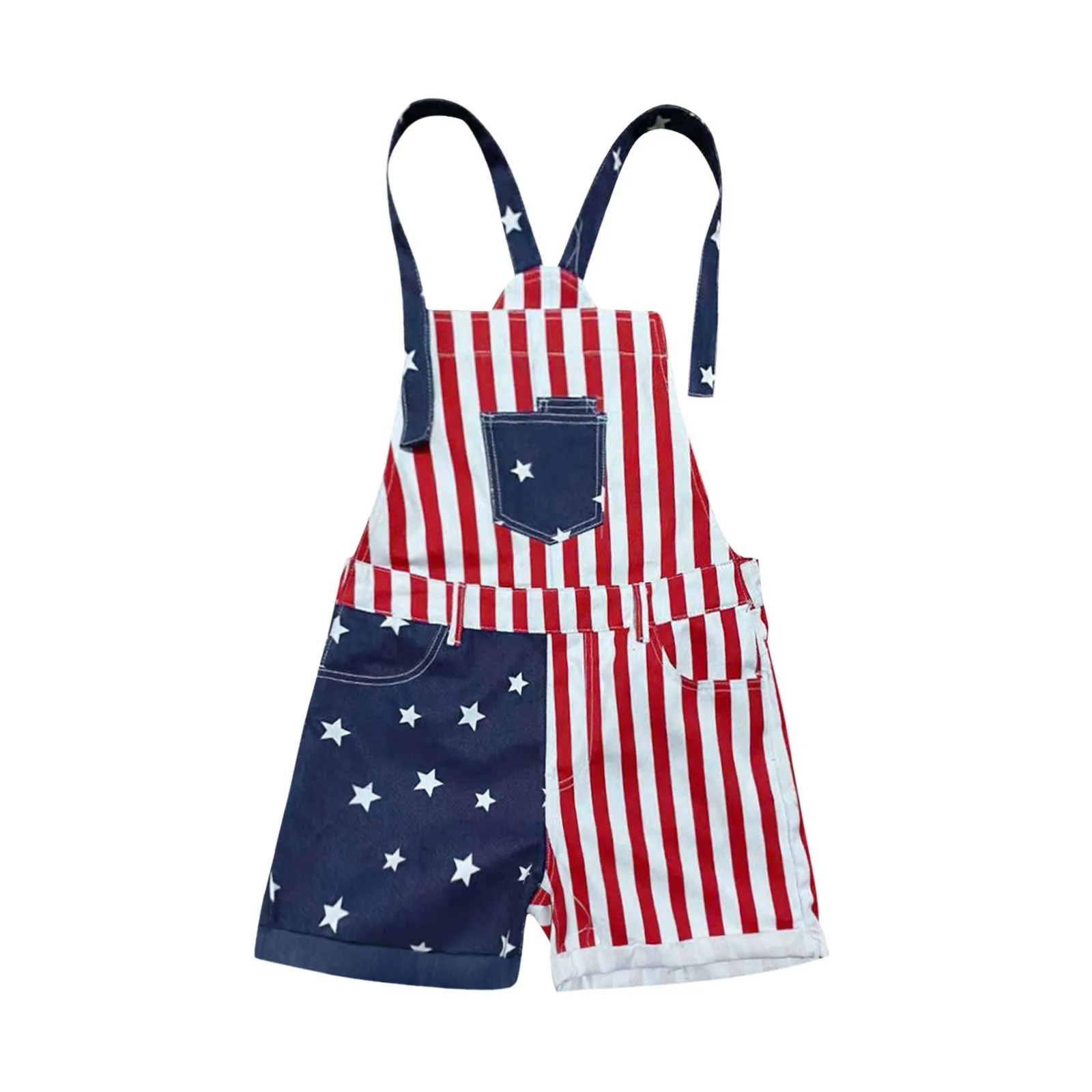 

Summer Overalls Shorts Women American Flag Print Romper Independence Day Sports Camisole Loose Pocket Plus Size Palysuits Female