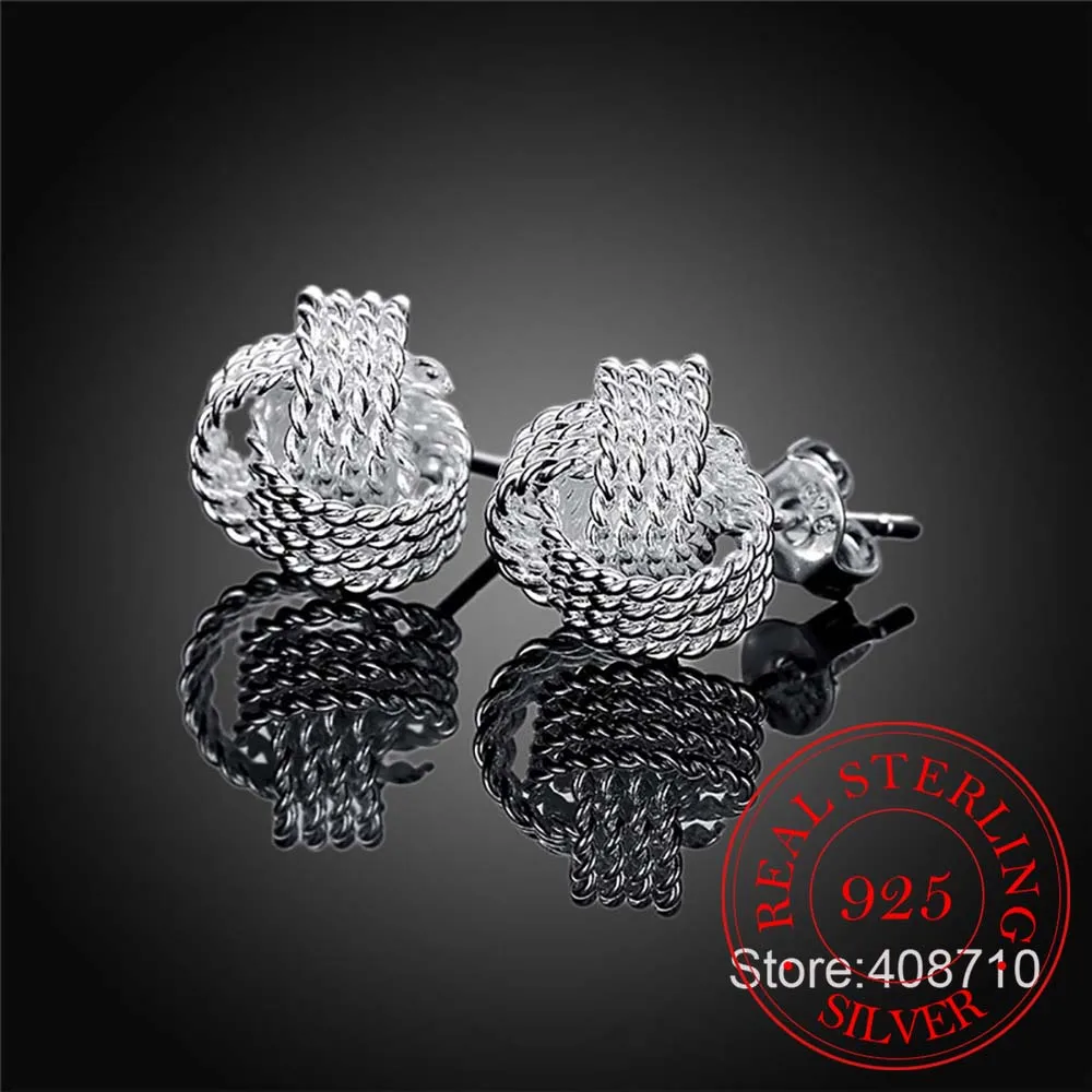 Фото Женские серьги-гвоздики из серебра 925 пробы, в виде сетки №4