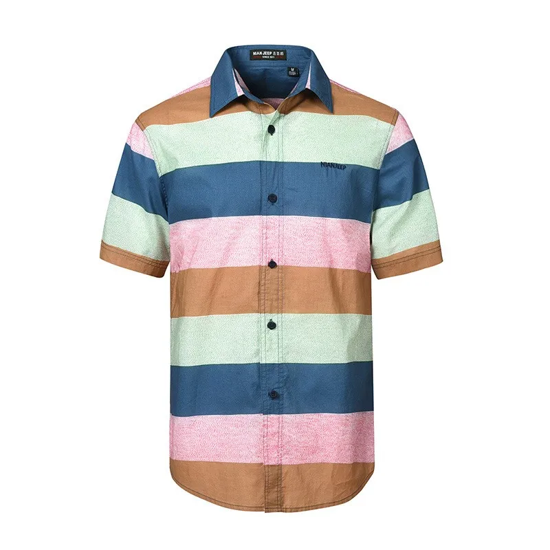 Бренд 100% Хлопок Полосатая летняя футболка с коротким рукавом рубашки отложным