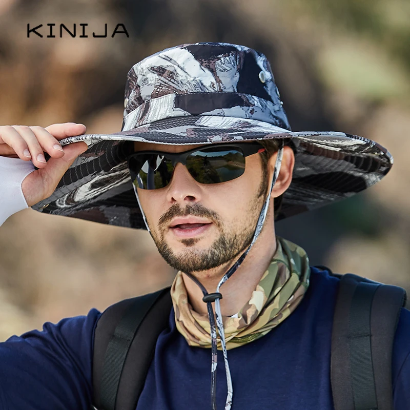 Summer fishing hats for men outdoor cycling climbing hiking camouflage uv protect sun fisherman cap women large brim  bucket hat